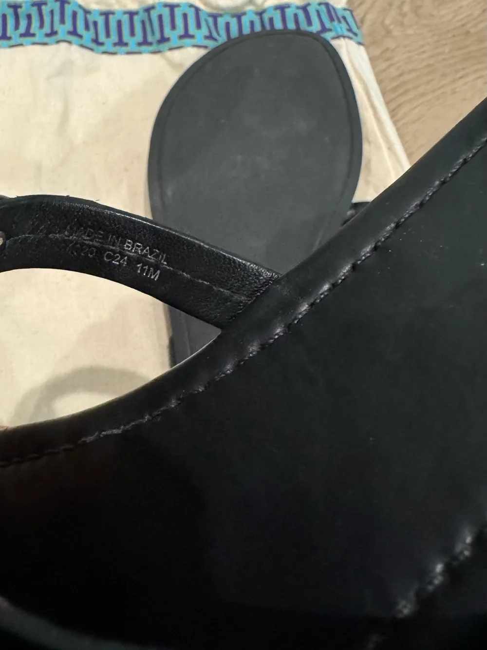 Tory Burch Black Leather Logo Thong Sandals